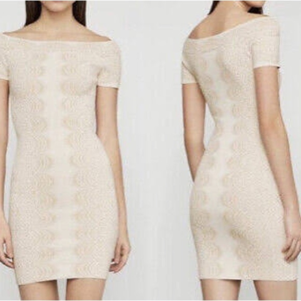 BCBGMaxAzria Cream Off-Shoulder Mini Dress